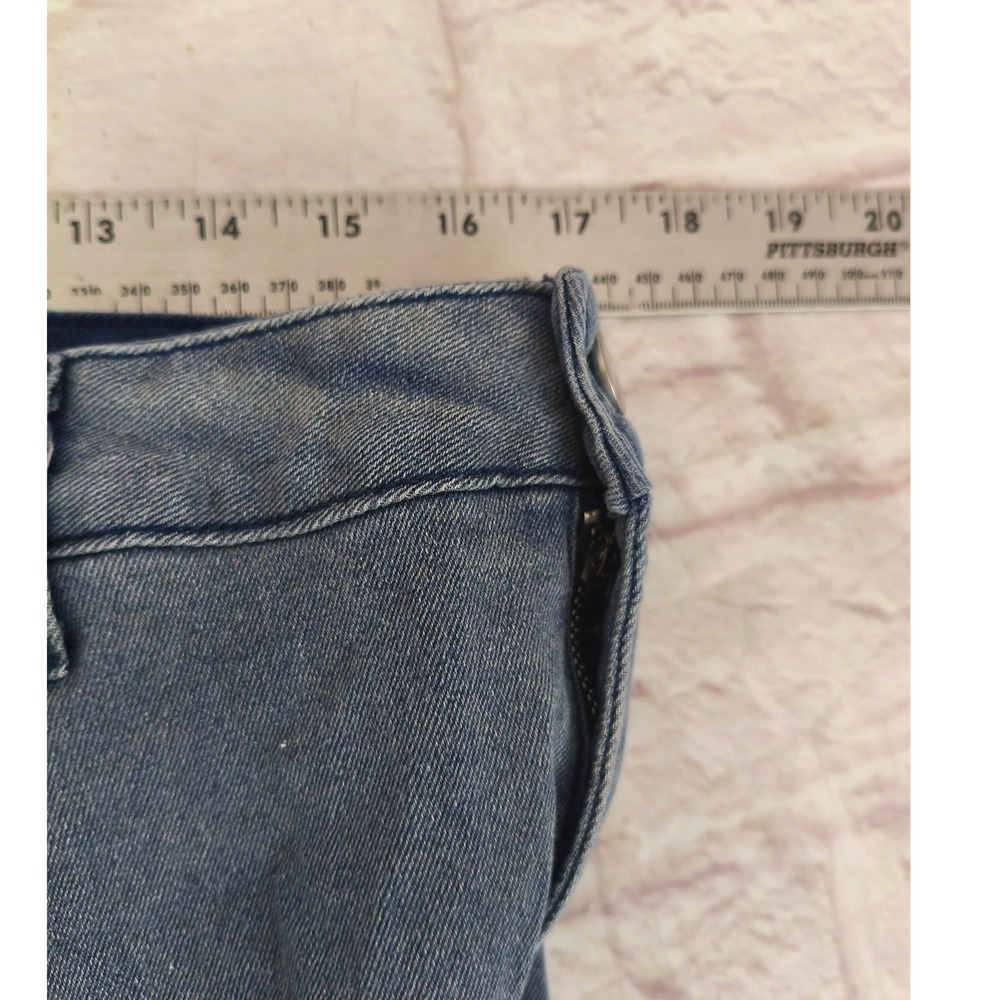 Embroidered Floral Flare Leg Blue Jeans High Rise Raw Hem 34 Waist Boho Hippie - Picture 3 of 5